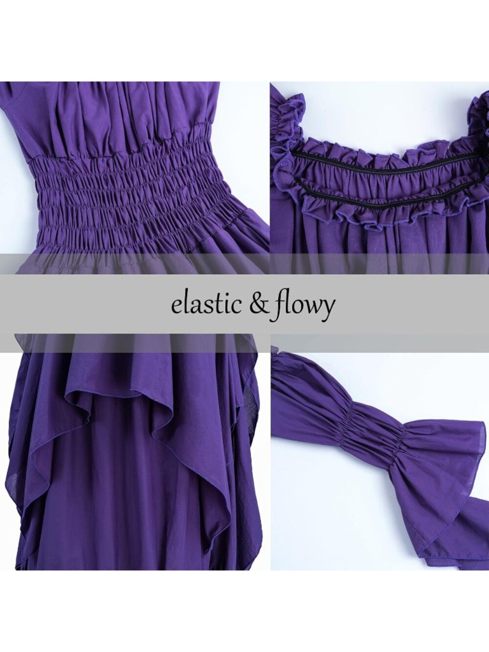 Women's Purple Medieval Costume Victorian Peasant Gothic Fairy Witch Dress - Picture 4 of 6